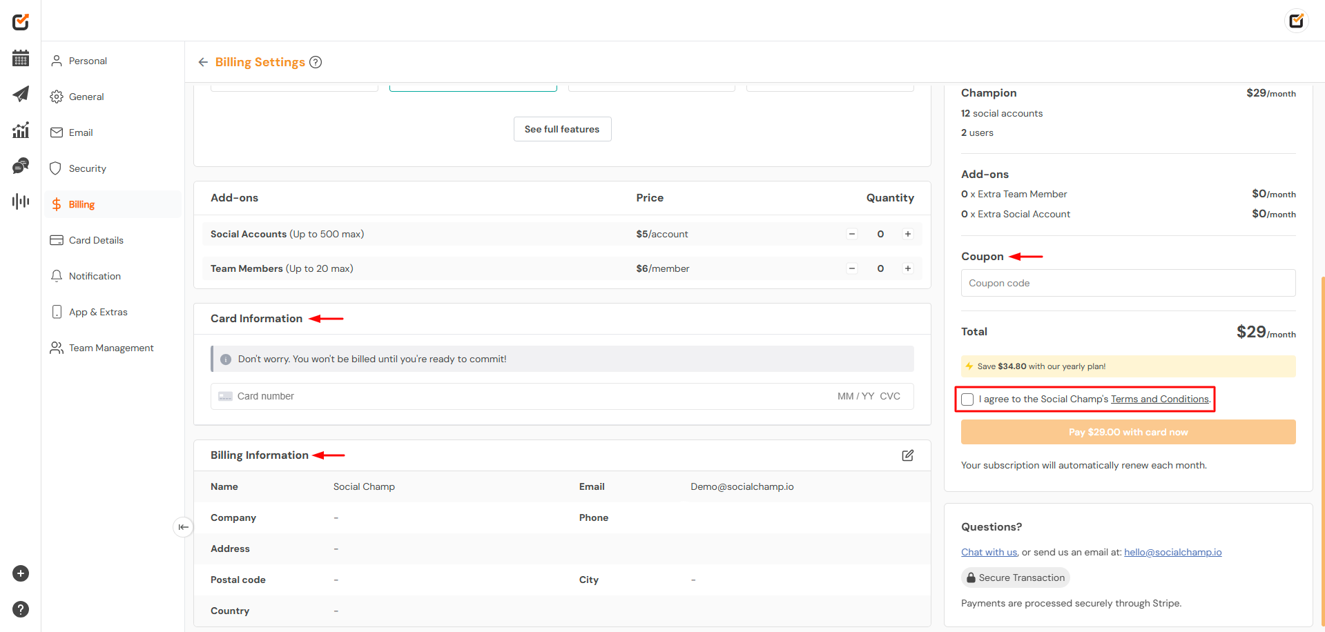 How to upgrade your account with Social Champ